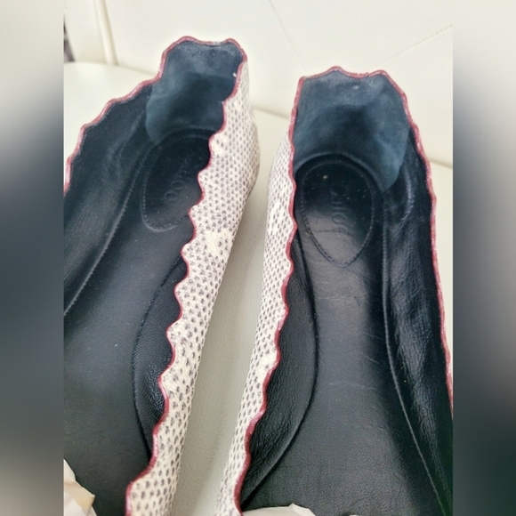 Chloe 100%Auth WomenScalloped Snakeskin Ballet Flats Genuine Leather Gray US 8.5 - Picture 10 of 16